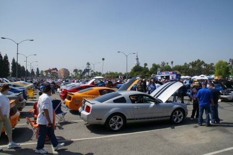1992 Ford Taurus - A gathering of Ford Mustangs at an outdoor car show on a sunny day.