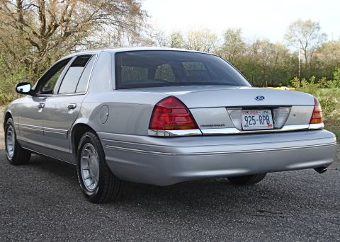 2000 Ford Crown Victoria - Rear view of a silver 2000 Ford Crown Victoria sedan with a Wisconsin license plate.