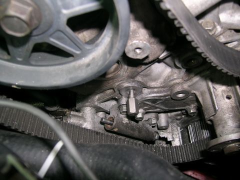 1995 Ford Probe - Engine timing belt and pulley assembly detail, showing mechanical components and a ribbed belt.