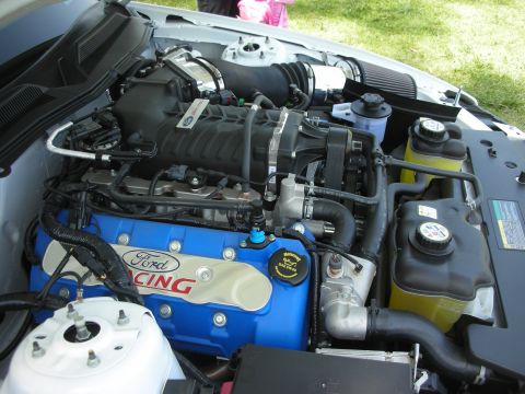 2004 Ford Crown Victoria - Engine bay detail with prominent Ford Racing branding on the valve covers.
