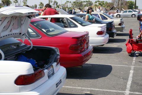 1992 Ford Taurus - Several Ford Taurus sedans are parked in a lot, showing their rear ends.