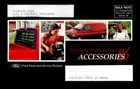1983 Ford Bronco - This is a collage of images and text from a Ford accessories brochure, a van, truck parts, and people.
