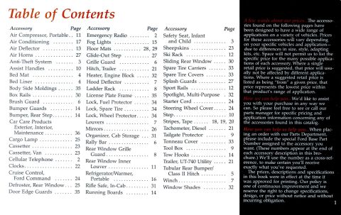 1983 Ford Bronco - This document lists various vehicle accessories and their corresponding page numbers, including items like "Air Compressor" and "Running Bo…