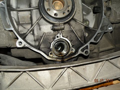 2000 Porsche Carrera - Close-up view of an engine component, likely related to the IMS, showing signs of oil leakage.