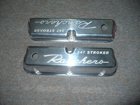 1978 Ford Ranchero - These chrome valve covers are engraved with 'Ranchero' and '347 Stroker'.