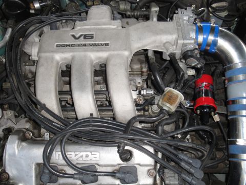 1995 Ford Probe - Engine Bay shot with KLZE Aka "J-Spec" with New Bracket & MSD coil ; D