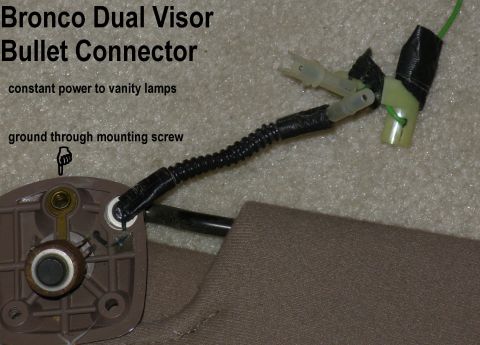 1983 Ford Bronco - This is the common connector for truck illuminated visors, but apparently some got a black 2-pin connector. IF THE IMAGE IS TOO SMALL, clic…