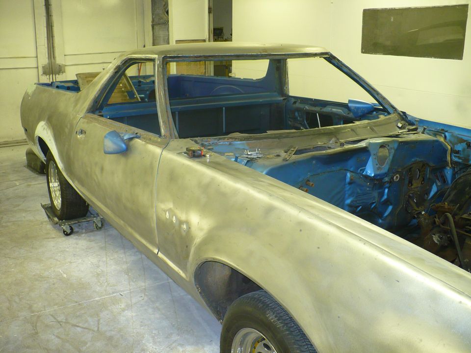 Unpainted 1978 Ford Ranchero in progress, 3q-front view
