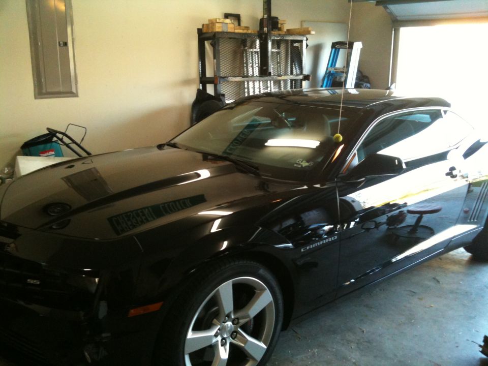 Black 2010 Chevrolet Camaro parked in a garage
