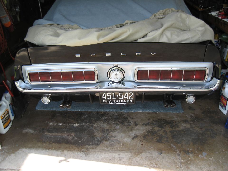 1968 Shelby GT500 rear view with quad exhaust tips and Virginia license plate 451-542
