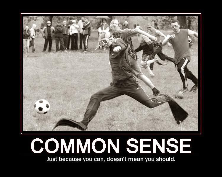 People playing soccer with a text overlay that says COMMON SENSE