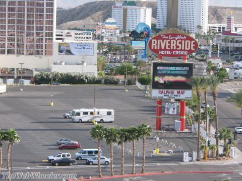1996 Ford C-350 (Centurion Conversions) - An RV is parked in a large outdoor lot with casino hotels in the background.
