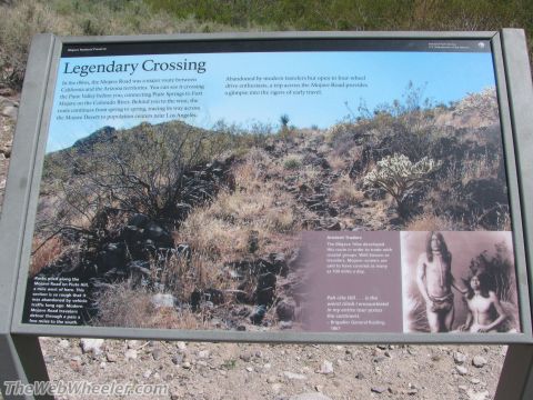 1996 Ford C-350 (Centurion Conversions) - Sign at Mojave National Preserve describes the historic Mojave Road and its challenges for travelers.