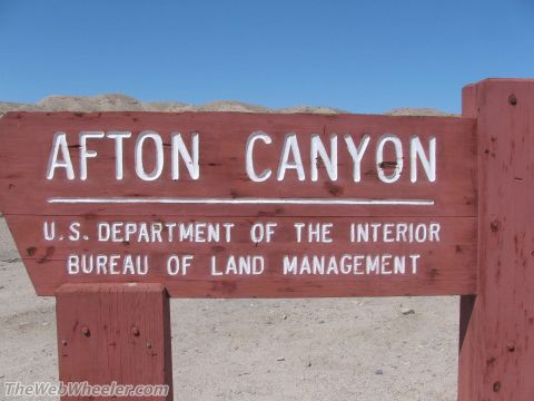 1996 Ford C-350 (Centurion Conversions) - Sign indicating the entrance to Afton Canyon, managed by the Bureau of Land Management.