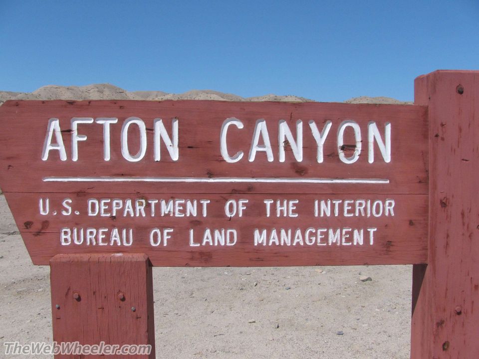 Wooden sign for Afton Canyon, U.S. Department of the Interior, Bureau of Land Management