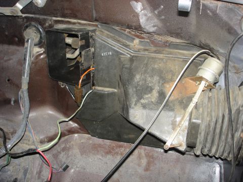 1979 Ford F-250 - The heater core box and ducting are visible in the interior of a 1979 Ford F-250.