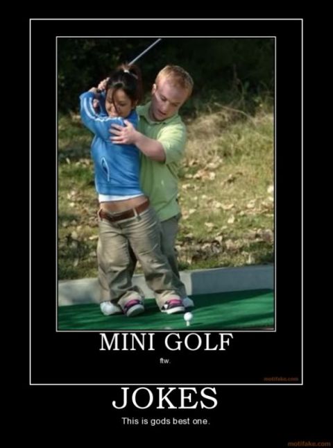 1989 Ford Bronco - A humorous image depicting a lesson in mini golf with text overlays.
