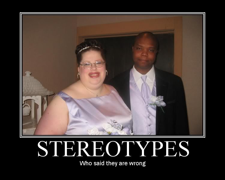 Couple in formal wear with 'STEREOTYPES' text overlay