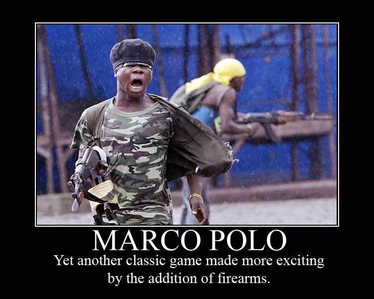 Man in camouflage shirt and beret holding a rifle, another man with a yellow headscarf in background also holding a rifle