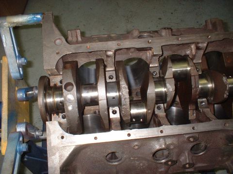 1969 Ford Torino - Close-up view of an engine block's internal components, including the crankshaft.