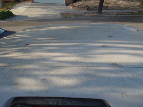 1992 Ford Bronco - The top of a vehicle is shown, with a driveway and house in the background.