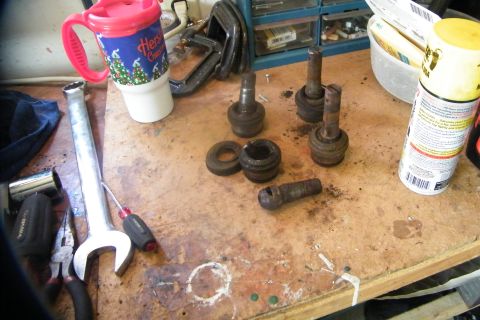 1989 Ford Bronco - The dead soldiers... See the ball joint out of the cup? That was my last one... With the forth hit with the pickle fork, the knuckle drops…