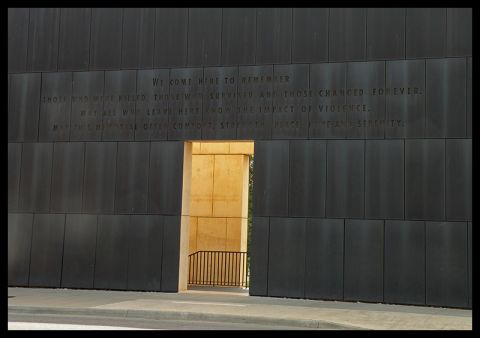 1998 Subaru Legacy - The Oklahoma City Memorial wall features an inscription dedicated to remembering those affected by the bombing.
