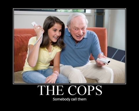 2000 Mercury Grand Marquis - This meme, titled 'THE COPS', shows a girl and an old man engrossed in a video game, with the caption 'Somebody call them'.
