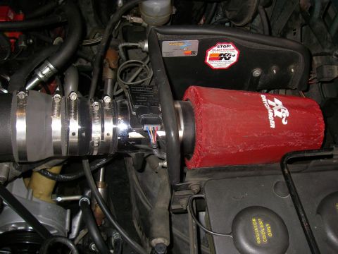 1990 Ford Bronco - Pro-M Racing 75mm MAF Sensor mounted on a K&N Air Tube w/ K&N Air Filter.