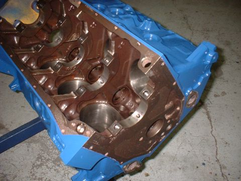 1969 Ford Torino - Engine block interior showing crankshaft bearing surfaces and oil passages.