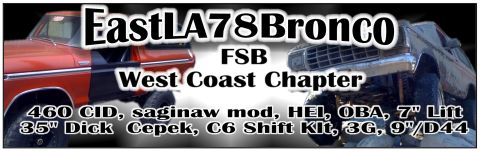 1978 Ford Bronco - This image features a 1978 Ford Bronco, modified with a 7-inch lift and large tires.