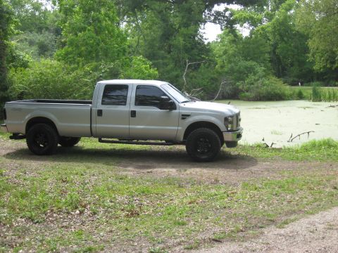 2008 Ford F-250 - A silver 2008 Ford F-250 pickup truck is parked on a grassy area next to a pond covered in algae.
