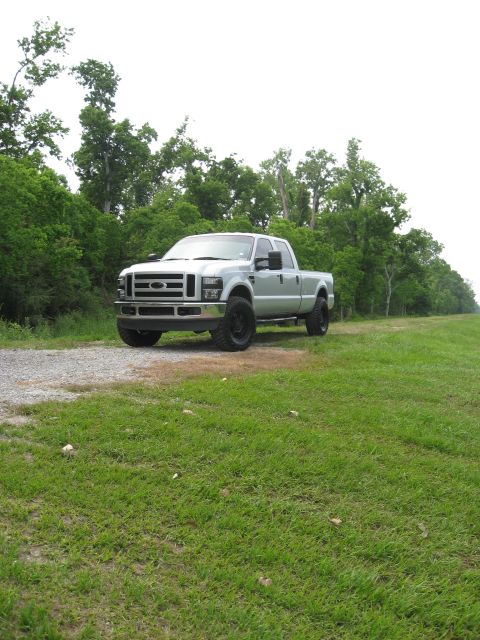 2008 Ford F-250 - A silver 2008 Ford F-250 pickup truck is parked on the side of a grassy area with trees in the background.