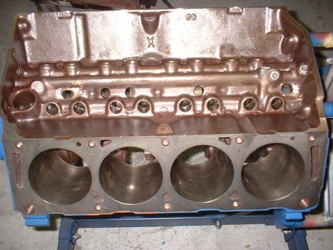 1969 Ford Torino - Close-up of an engine block, showing the cylinder bores and internal structure.