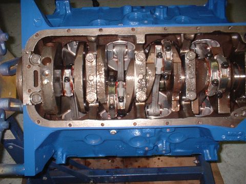 1969 Ford Torino - Close-up view of an engine's internal components, including the crankshaft and pistons.