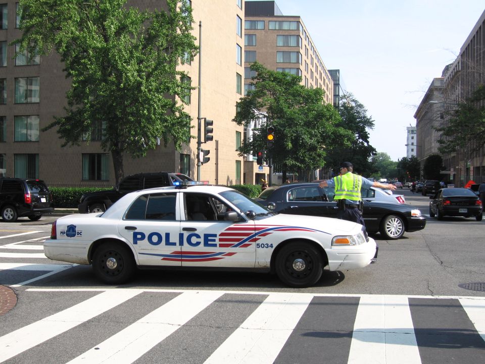 White DC Metropolitan Police Ford Crown Victoria 5034 in a crosswalk