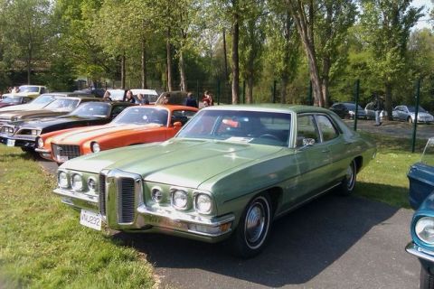 1991 Ford LTD Crown Victoria - A row of classic cars are parked on a sunny day, with trees in the background.