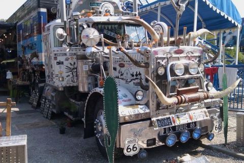 1991 Ford LTD Crown Victoria - This semi-truck is decorated with numerous custom additions, including steer horns and Route 66 memorabilia.