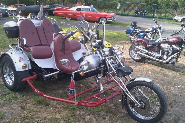 Custom trike with two seats and Confederate flag