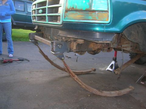 1994 Ford Bronco - Front suspension work on a 1994 Ford Bronco, with custom bumper fabrication underway.
