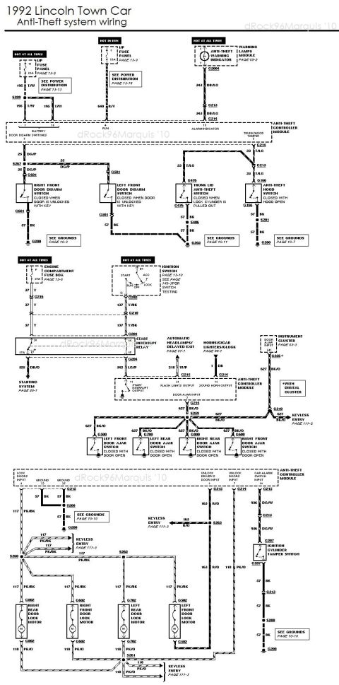 1996 Mercury Grand Marquis - Wiring diagram for the 1992 Lincoln Town Car anti-theft system.