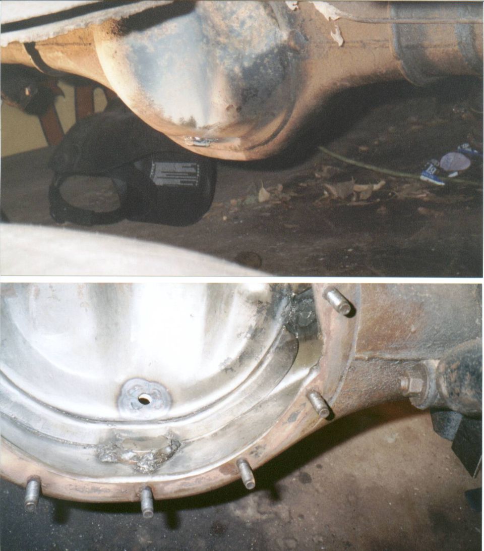 I added a drain to the 9inch so I don't have to crack the third member to change the gear oil after the gear break-in. Plus more oil will drain out the hole plug than could drain from the bottom of the third member openning.  There is a magnet in there too, but magnets don't like Mig welders, so it now is non-magnetic.
