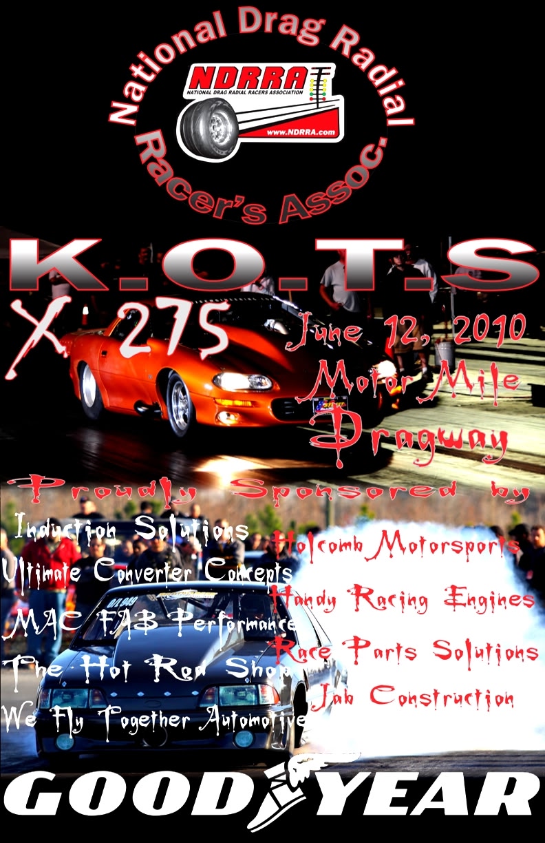 drag car doing a burnout, text overlay with event name and sponsors