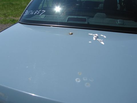 1991 Ford LTD Crown Victoria - The rear of a car shows some damage and markings on the trunk and rear window.