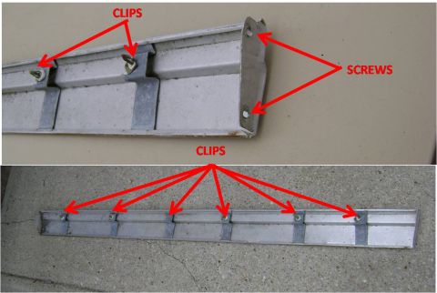 1972 Ford Ranchero - Close-up views of metal trim components, illustrating attachment methods with screws and clips.