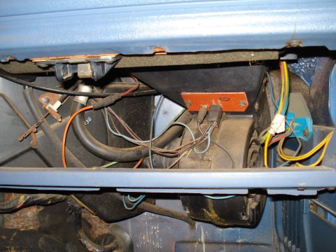 1985 Ford F-150 - Dashboard wiring and HVAC components are visible in this close-up view of the interior.