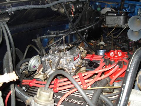 1967 Ford F-250 - Engine bay details a Holley carburetor and MSD ignition components.