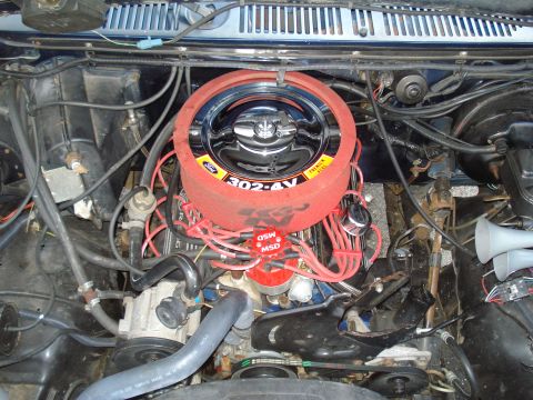 1967 Ford F-250 - Close-up view of a V8 engine, a K&N air filter and MSD ignition components.