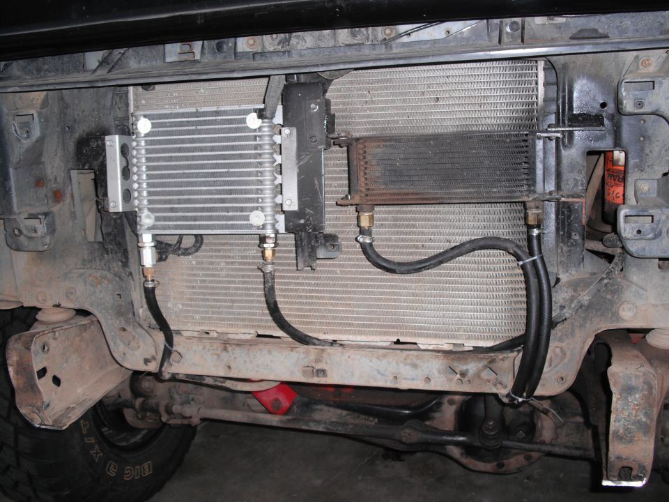 1991 Ford Bronco front end with transmission cooler mounted in front of radiator