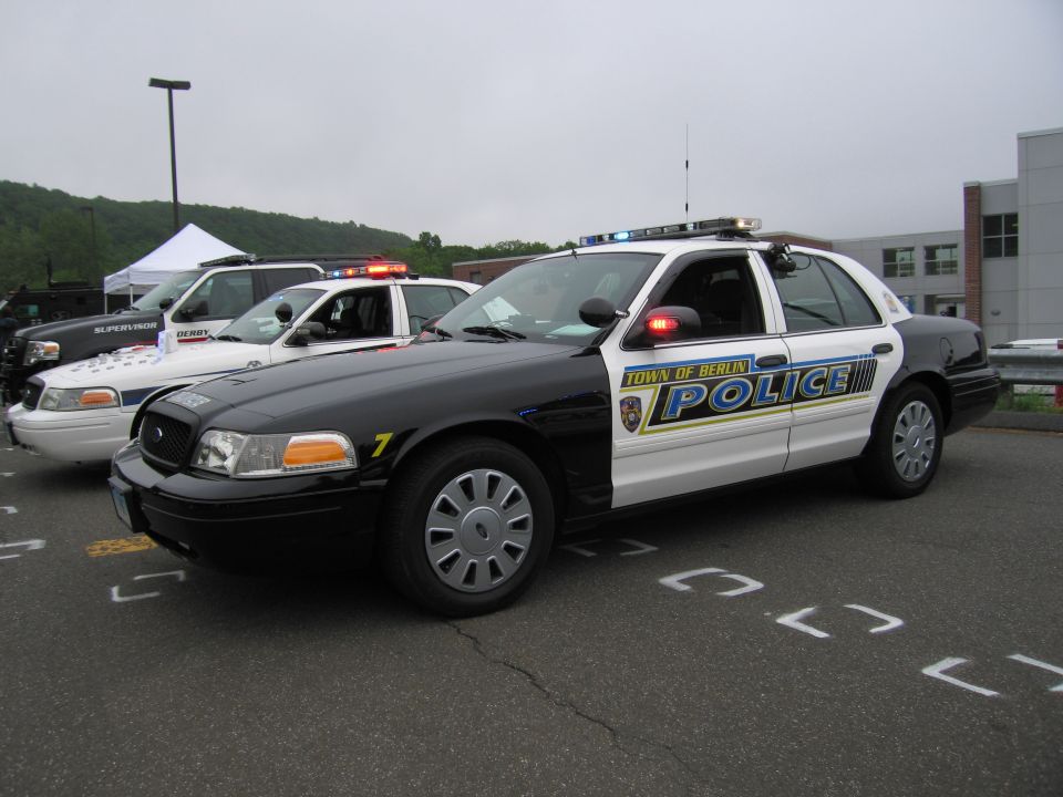 Town of Berlin Police Crown Victoria cruiser with blue and yellow markings